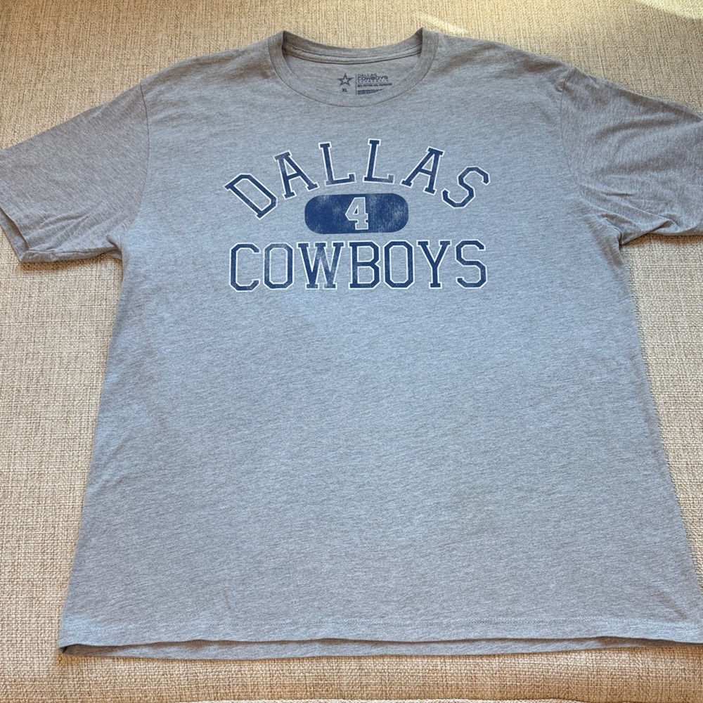 Dallas Cowboys Authentic Short Sleeve #4 Prescott Gray and Navy T-Shirt Size XL